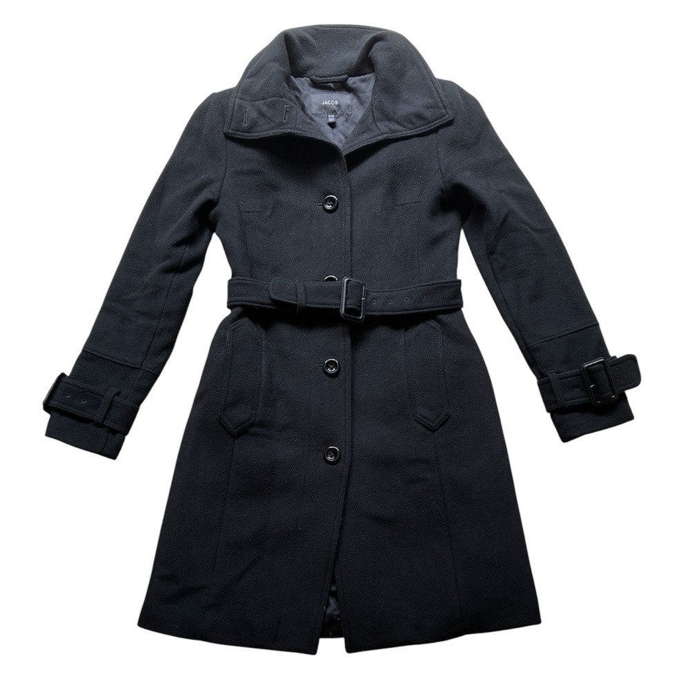 Jacob Women’s Classic Black Wool Belted Coat Size XS